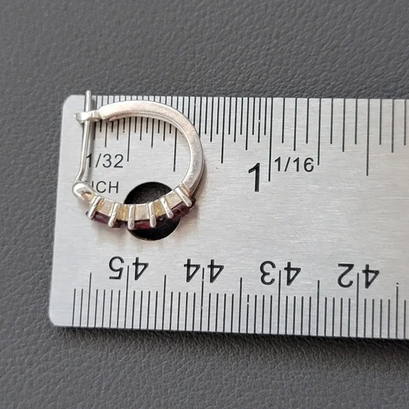 Sterling Silver Garnet Hoop Earrings – Marked 925 NV - Picture 6 of 7